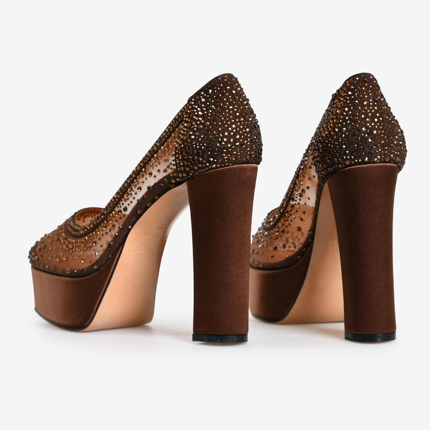 Kahve File Taş Detaylı Kadın Platform Abiye Ayakkabı