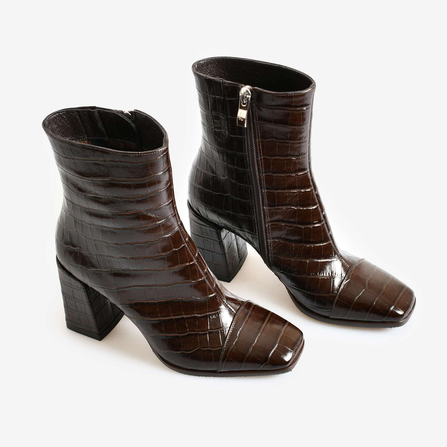 Kahve Kroko Deri Kadın Abiye Bot