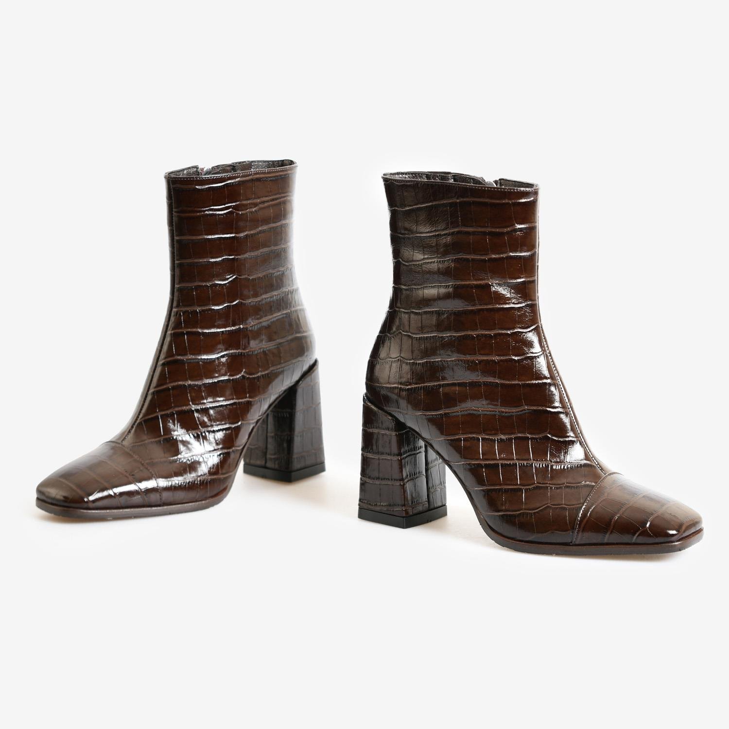 Kahve Kroko Deri Kadın Abiye Bot