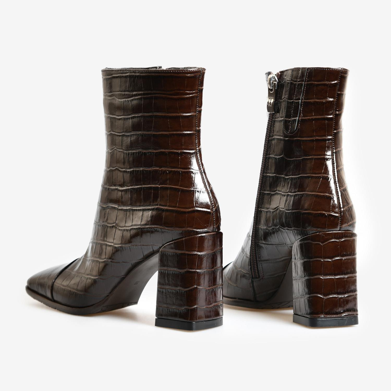 Kahve Kroko Deri Kadın Abiye Bot