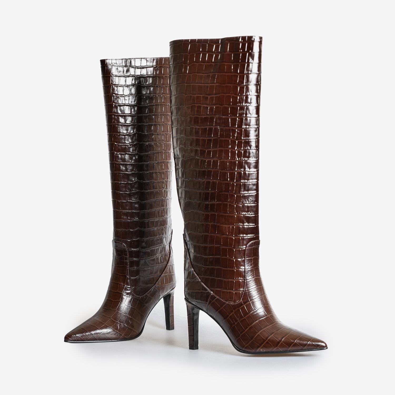 Kahve Kroko Deri Kadın Çizme