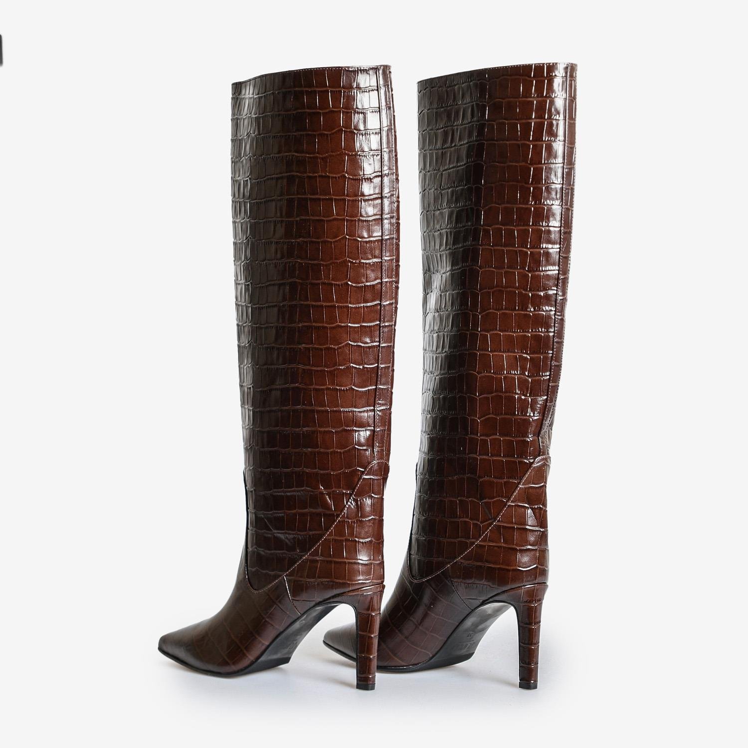 Kahve Kroko Deri Kadın Çizme