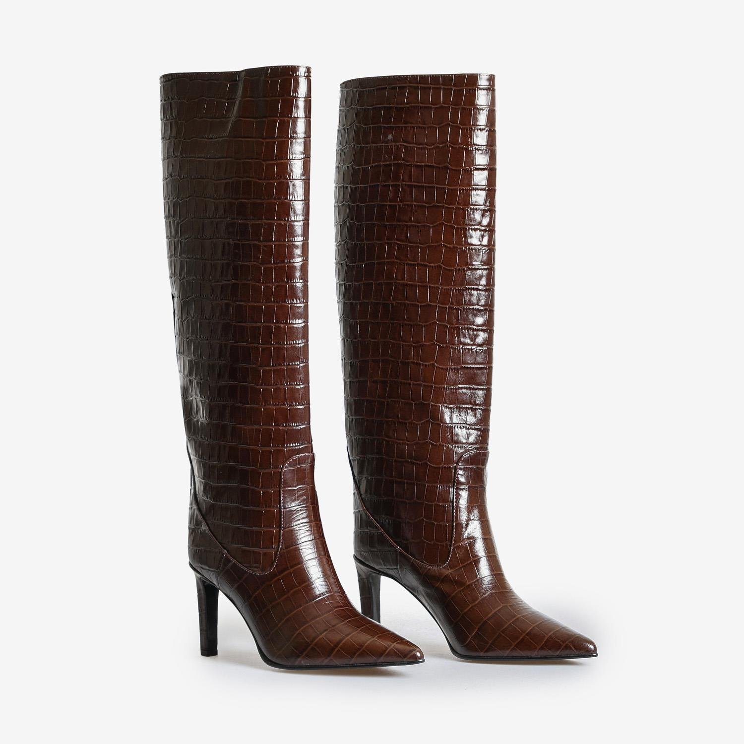 Kahve Kroko Deri Kadın Çizme