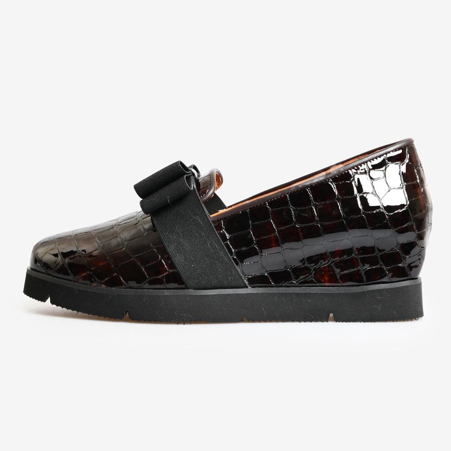 Kahve Kroko Rugan Dolgu Topuk Kadın Loafer