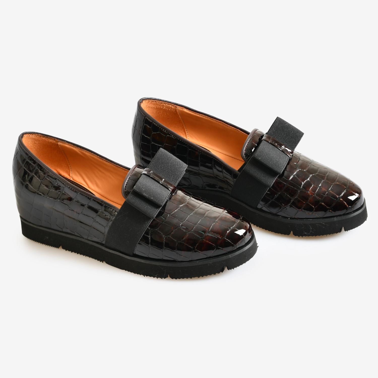 Kahve Kroko Rugan Dolgu Topuk Kadın Loafer