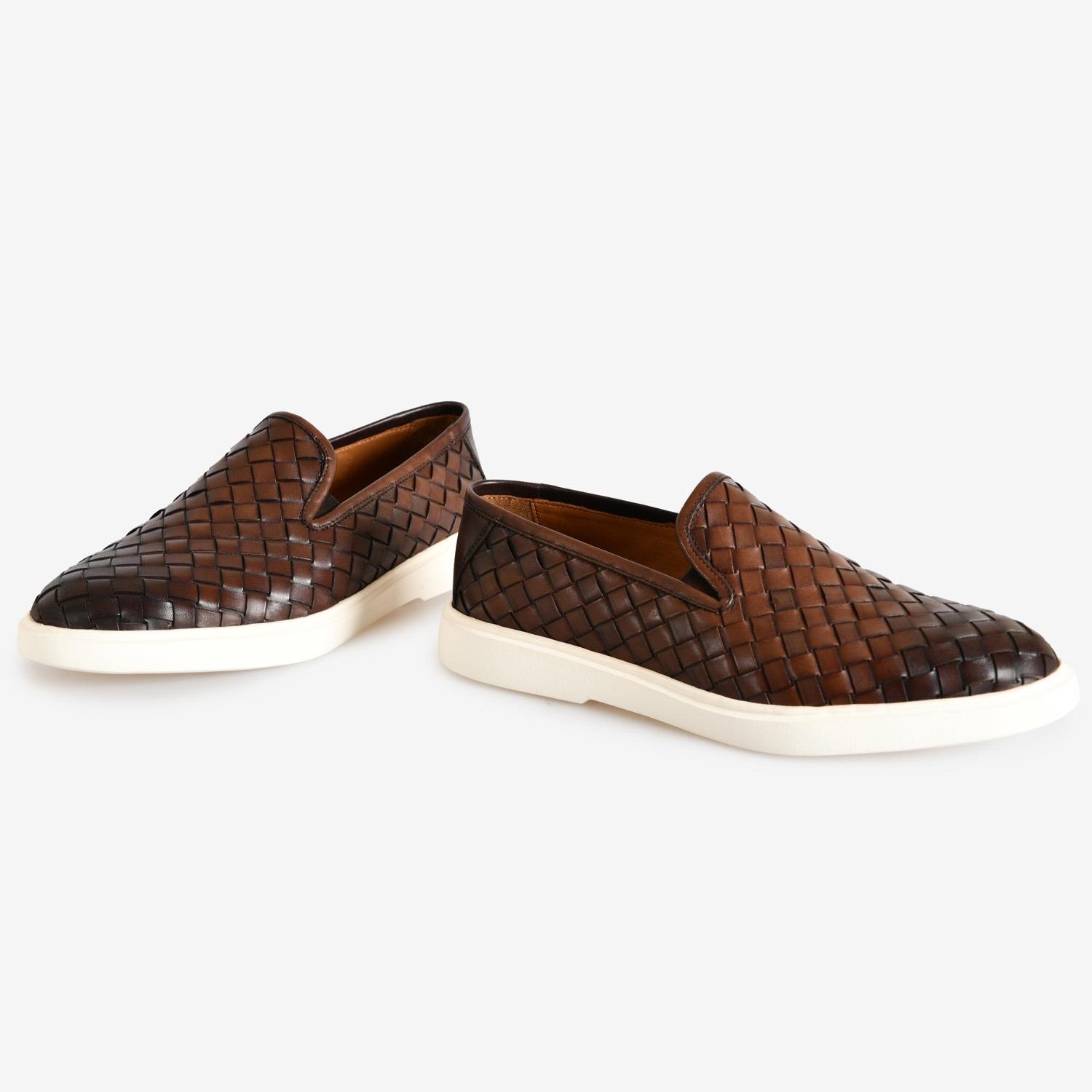 Kahve Örgü Deri Erkek Loafer