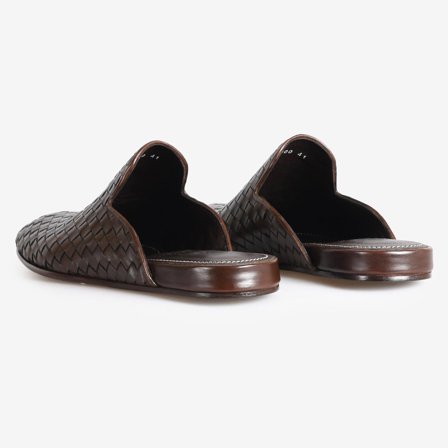 Kahve Örgü Deri Erkek Terlik