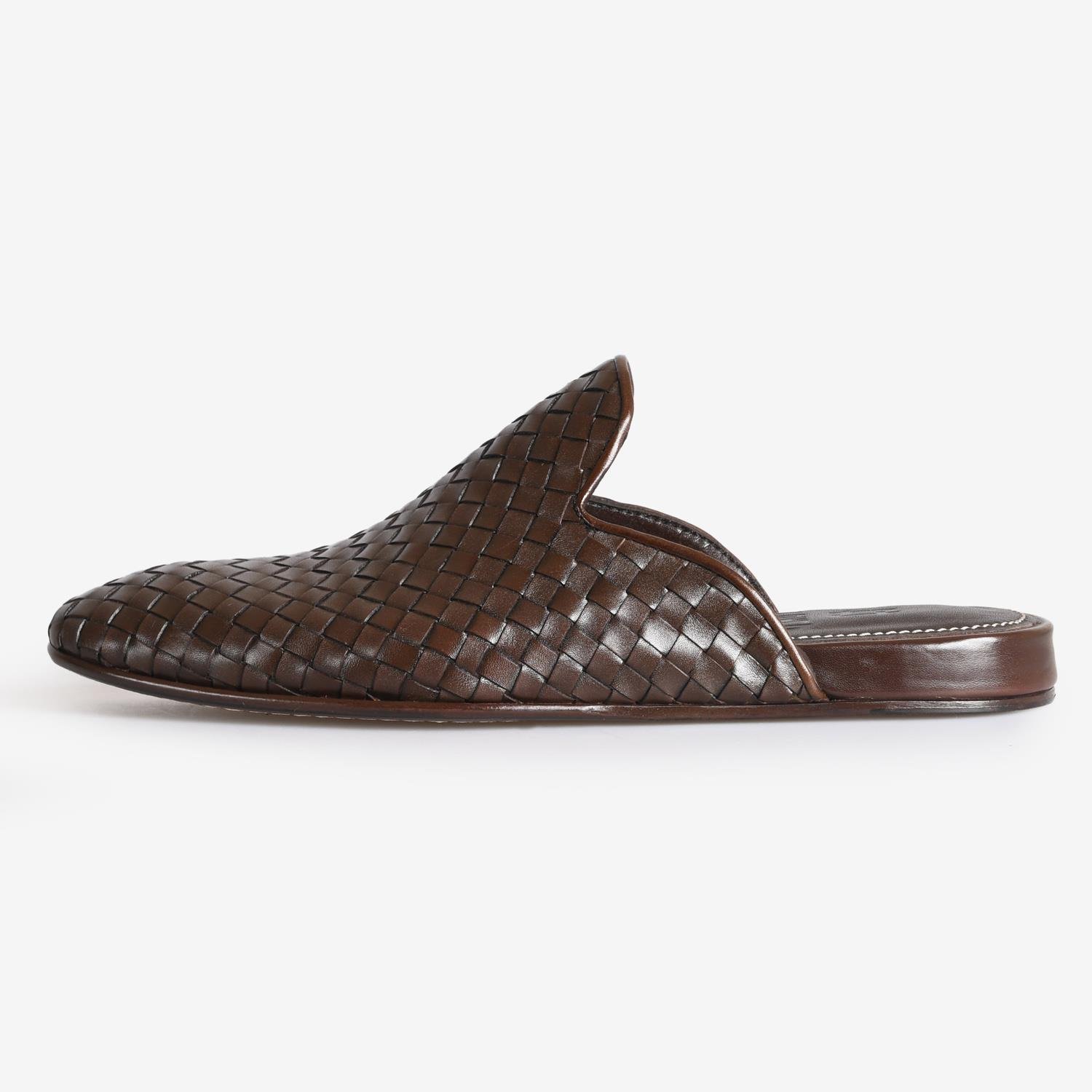 Kahve Örgü Deri Erkek Terlik