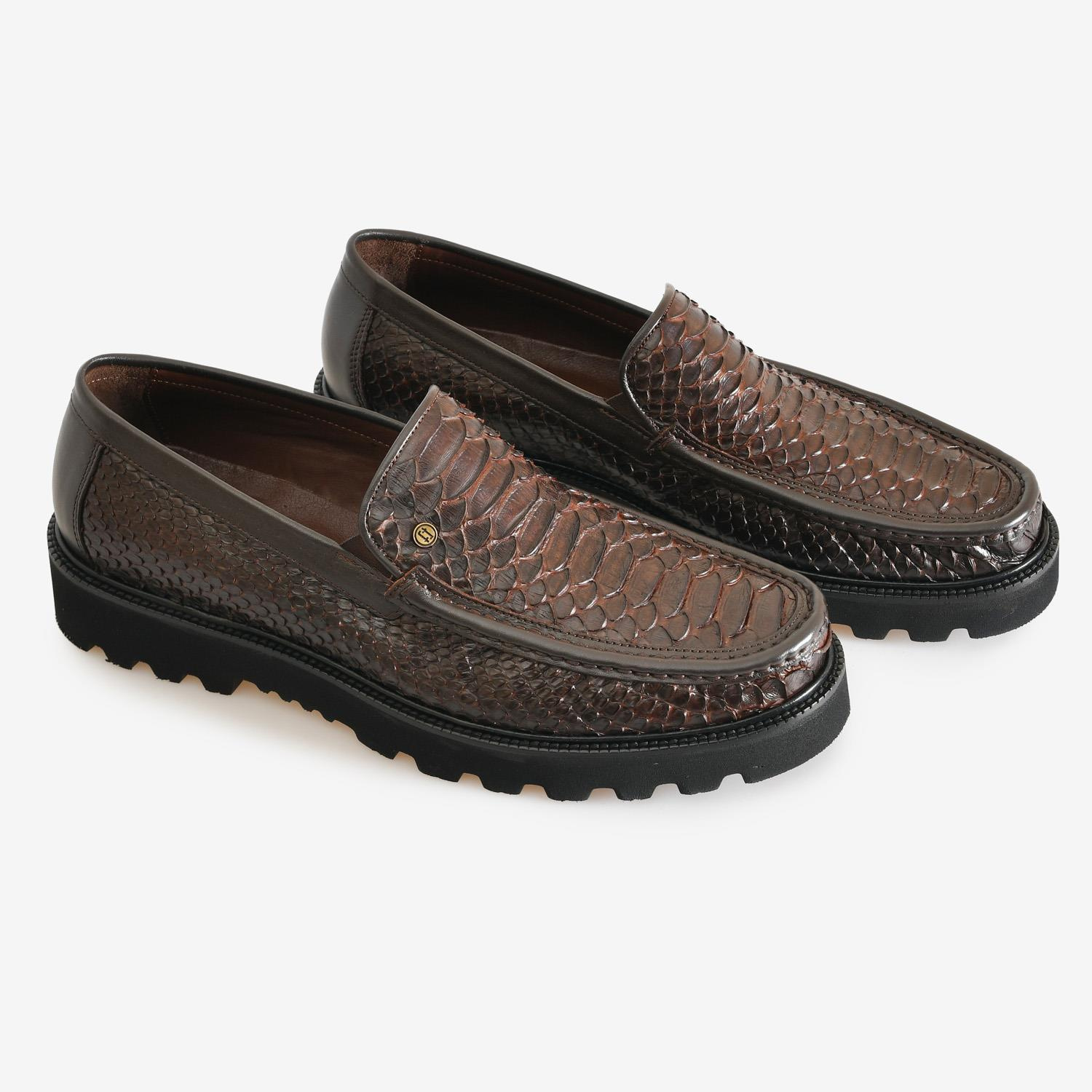 Kahve Piton Deri Erkek Loafer