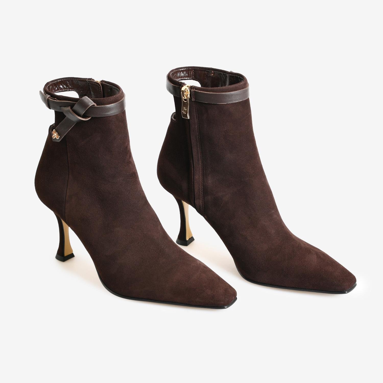 Kahve Süet Kadın Abiye Bot