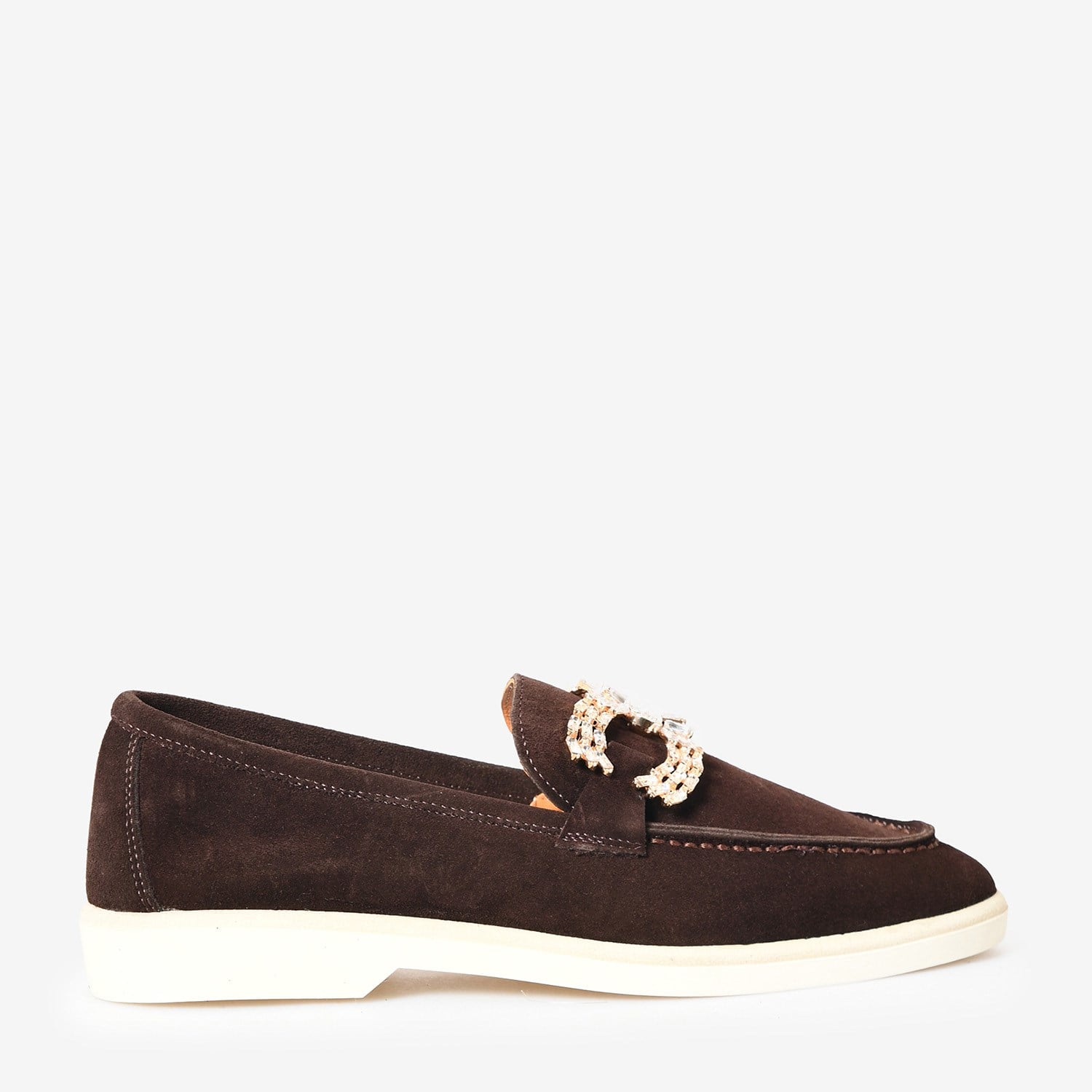 Kahve Süet Taşlı Kadın Loafer