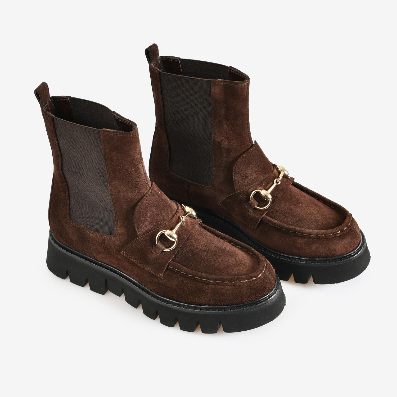 Kahve Süet Toka Detaylı Kadın Bot