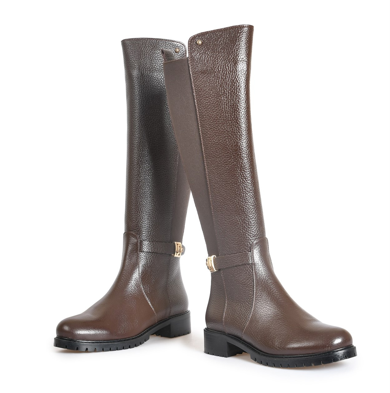 Kahve Tokalı Deri Kadın Çizme