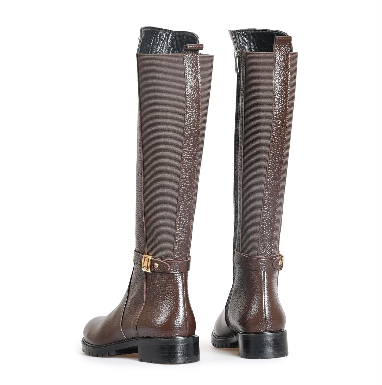 Kahve Tokalı Deri Kadın Çizme