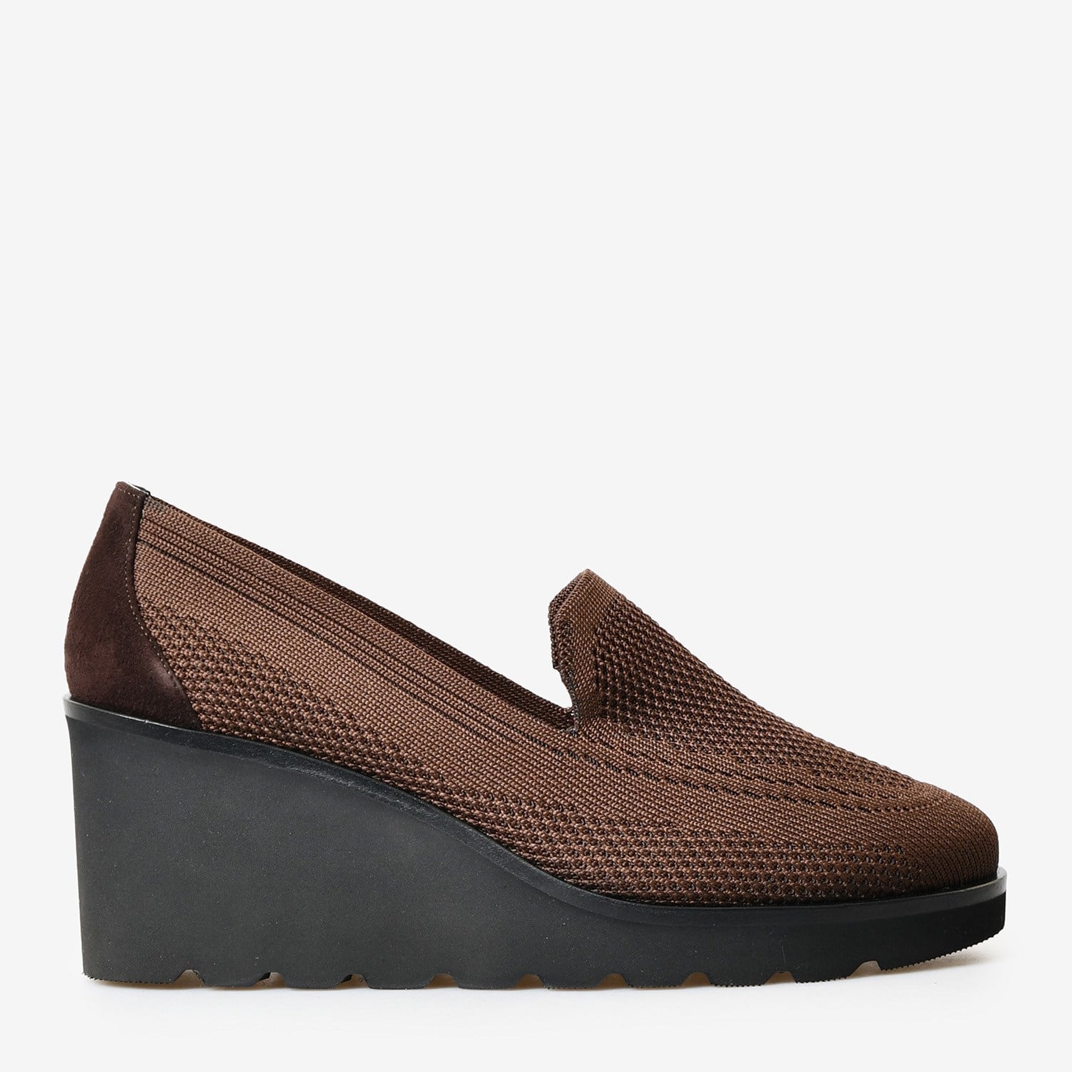 Kahve Triko Dolgu Topuk Kadın Loafer