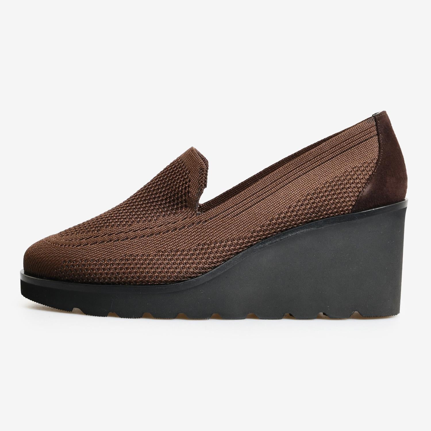 Kahve Triko Dolgu Topuk Kadın Loafer