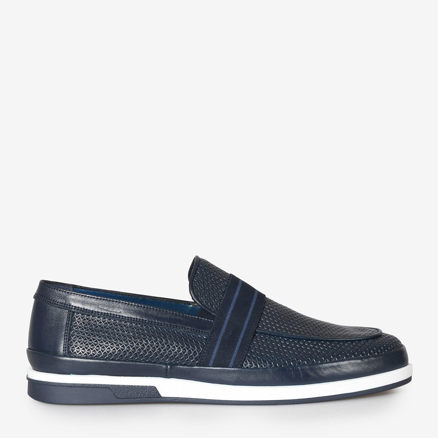 Lacivert Baskı Deri Erkek Loafer