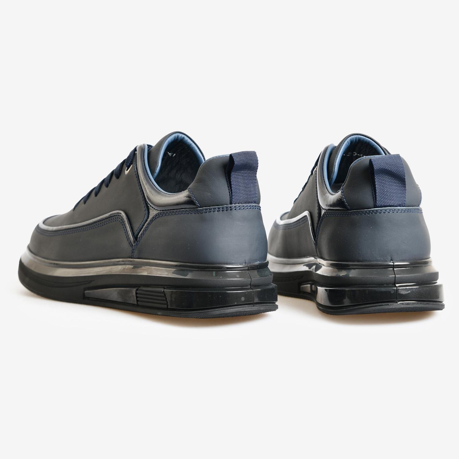 Lacivert Deri Bağcıklı Erkek Sneaker