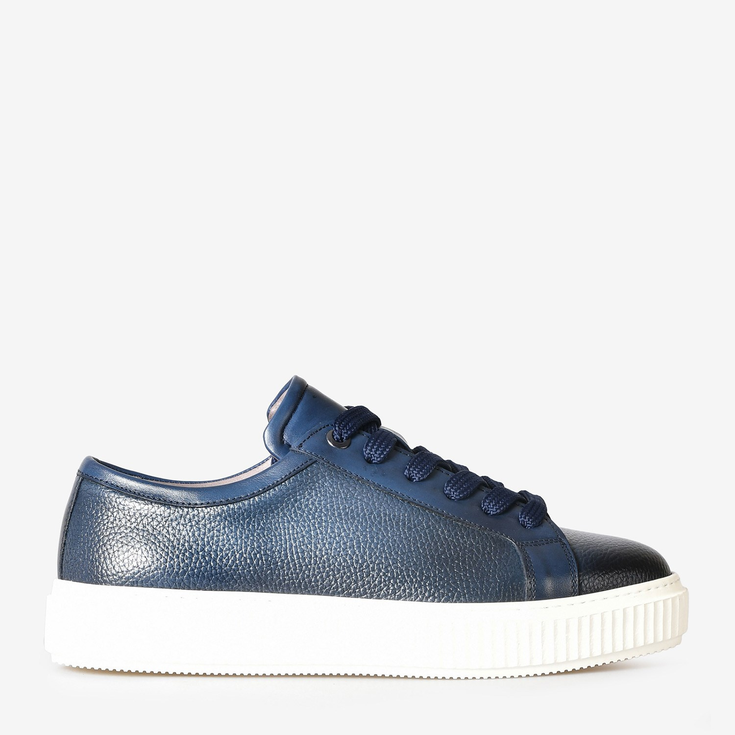 Lacivert Deri Bağcıklı Erkek Sneakers