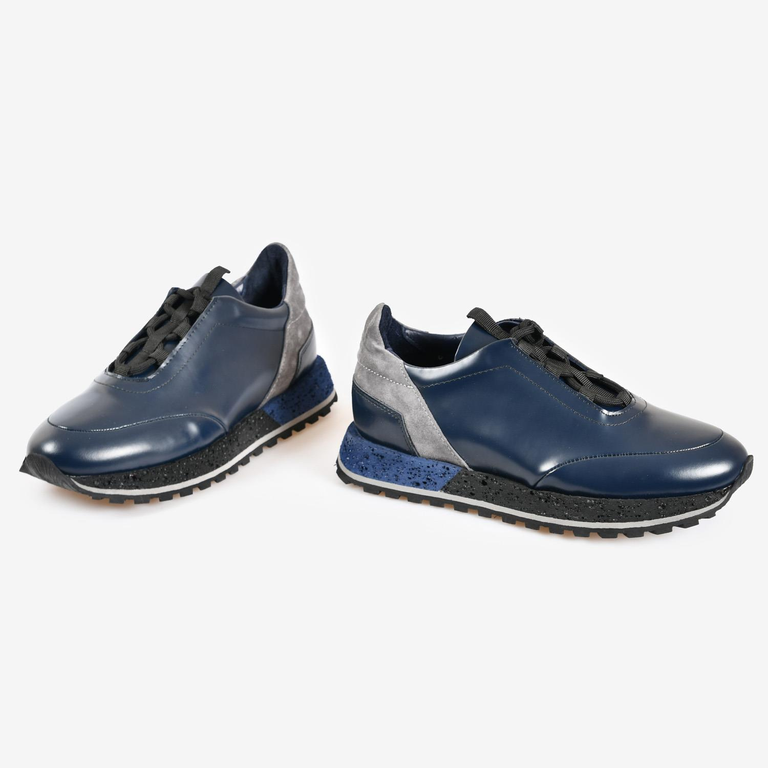 Lacivert Deri Bağcıklı Erkek Spor Ayakkabı