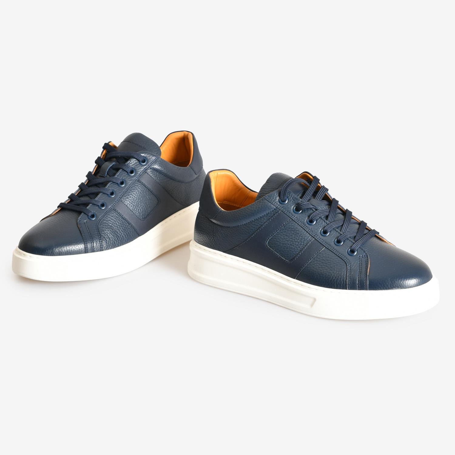 Lacivert Deri Bağcıklı Erkek Spor Ayakkabı