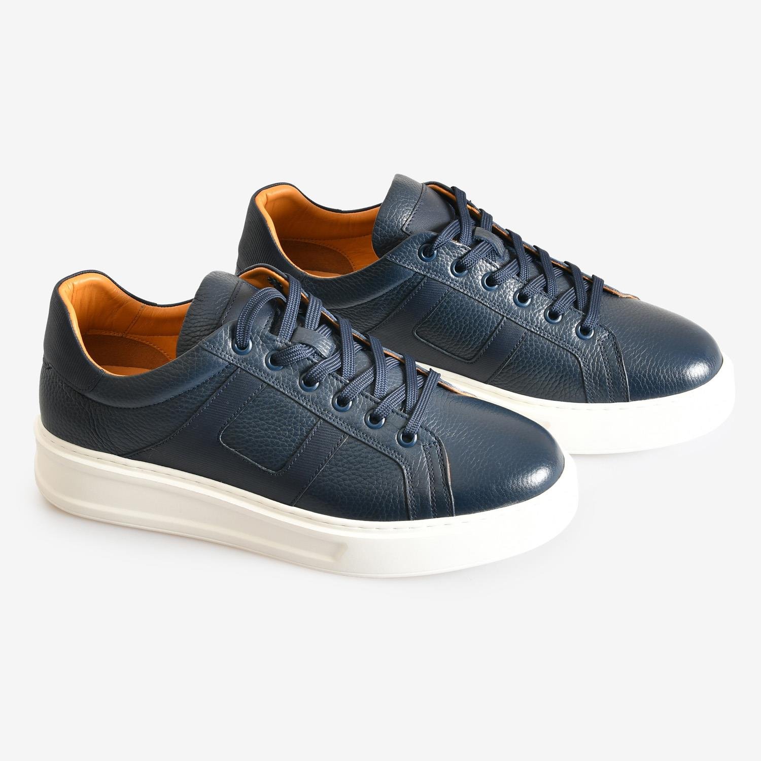 Lacivert Deri Bağcıklı Erkek Spor Ayakkabı