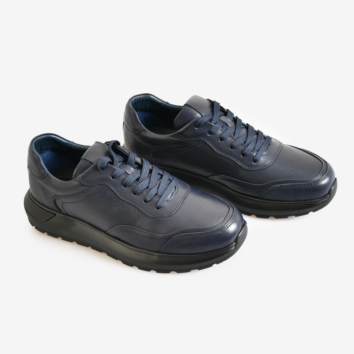 Lacivert Deri Bağcıklı Erkek Spor Ayakkabı