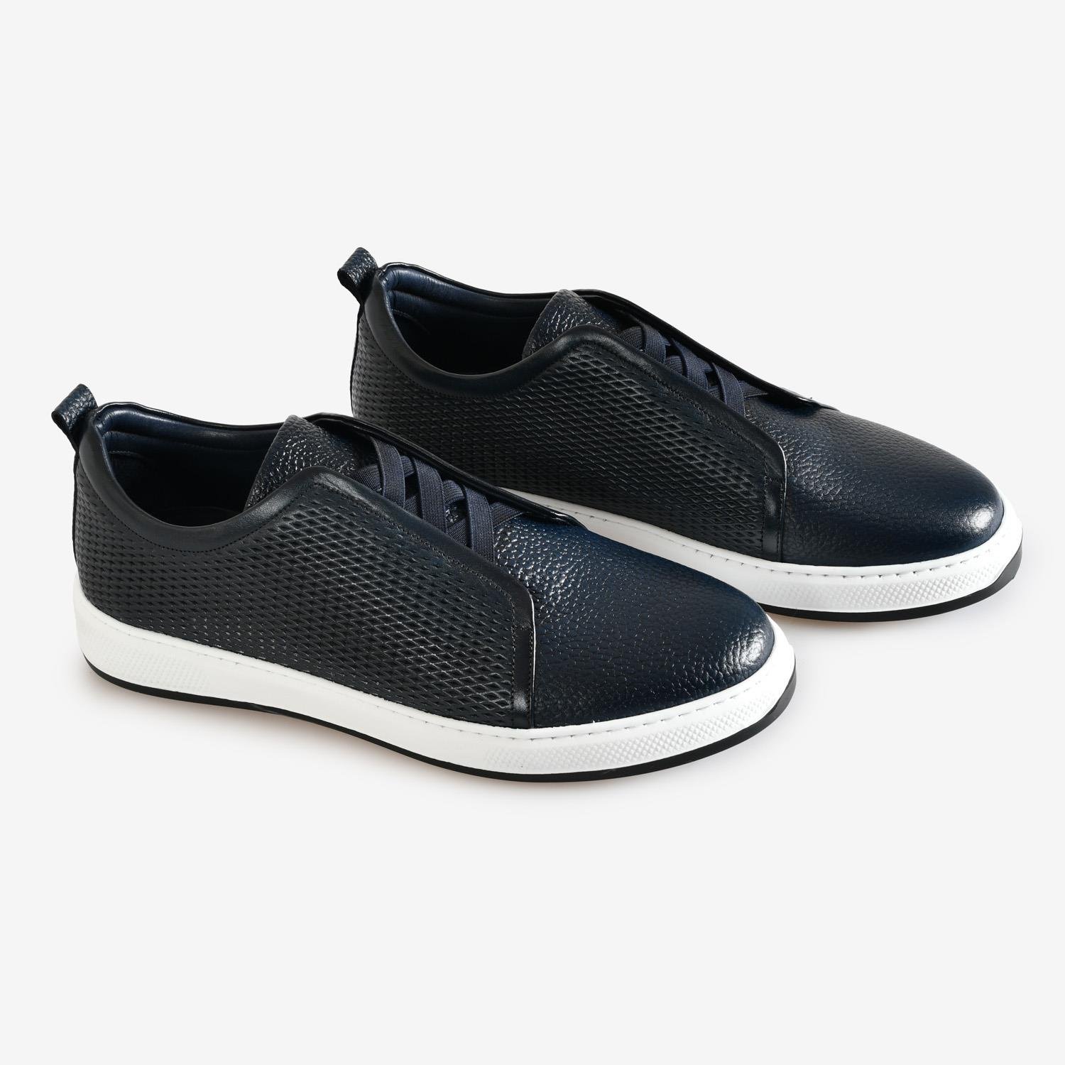 Lacivert Deri Bağcıksız Erkek Ayakkabı