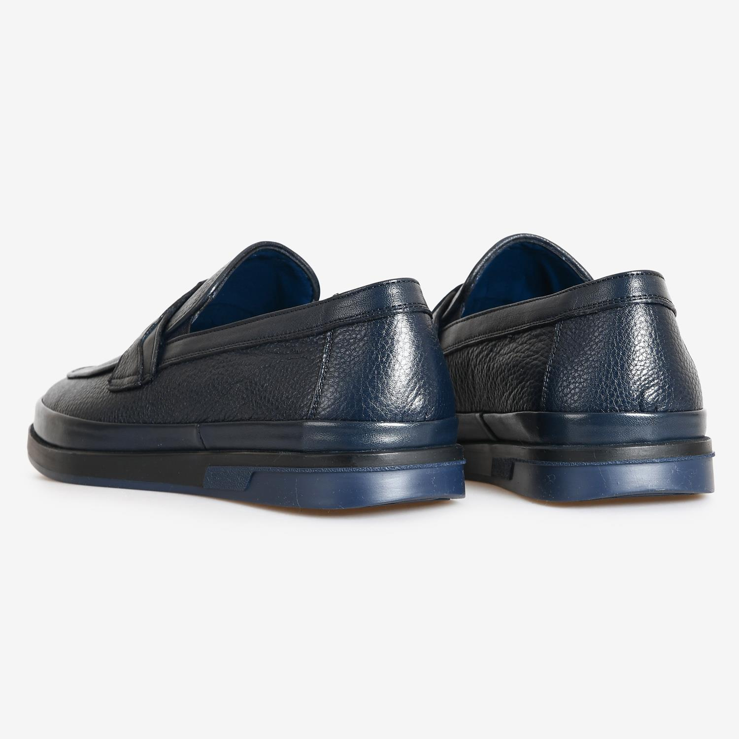 Lacivert Deri Bağcıksız Erkek Loafer