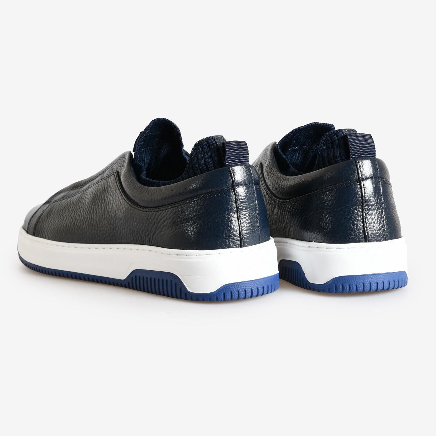 Lacivert Deri Bağcıksız Erkek Sneaker