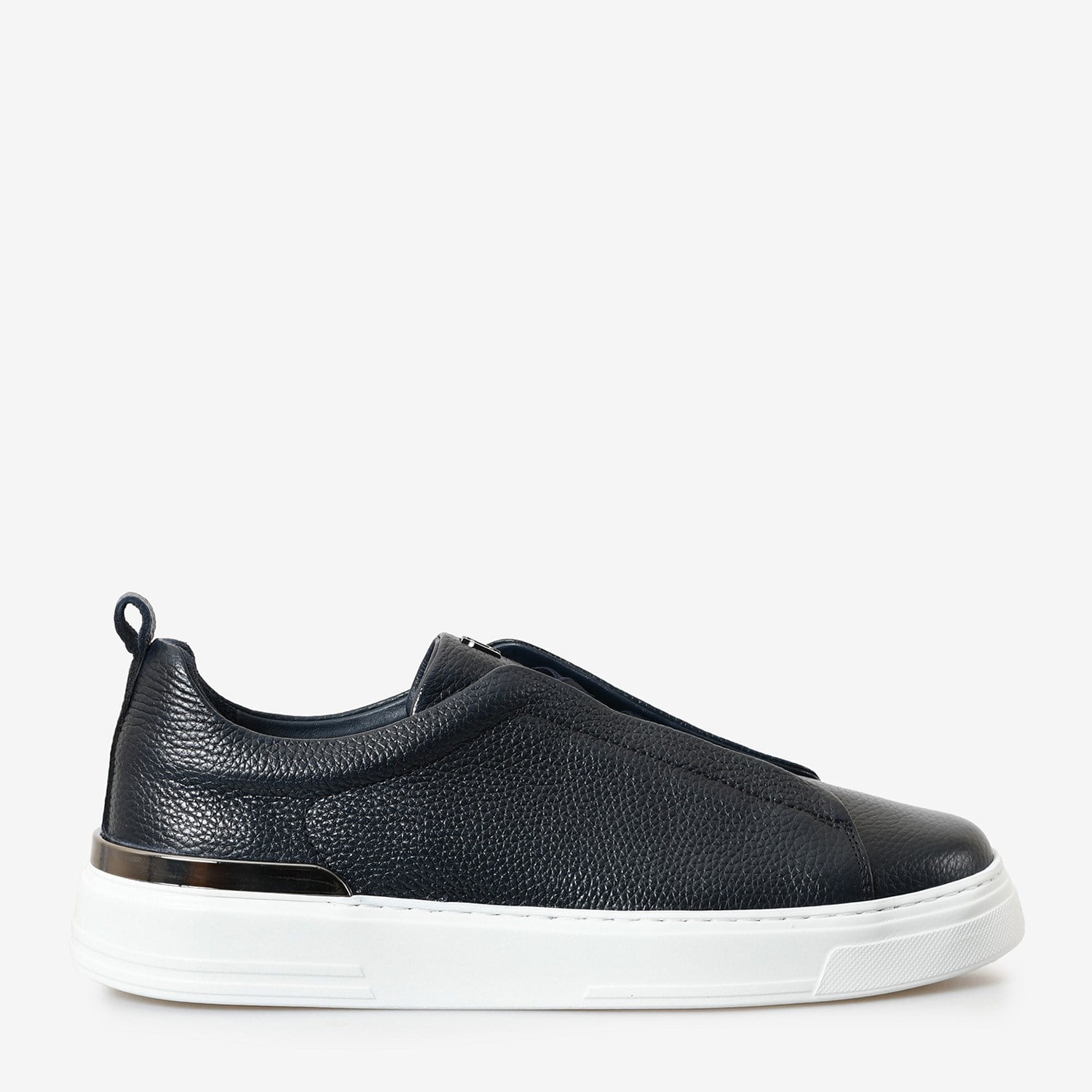 Lacivert Deri Bağcıksız Erkek Sneaker