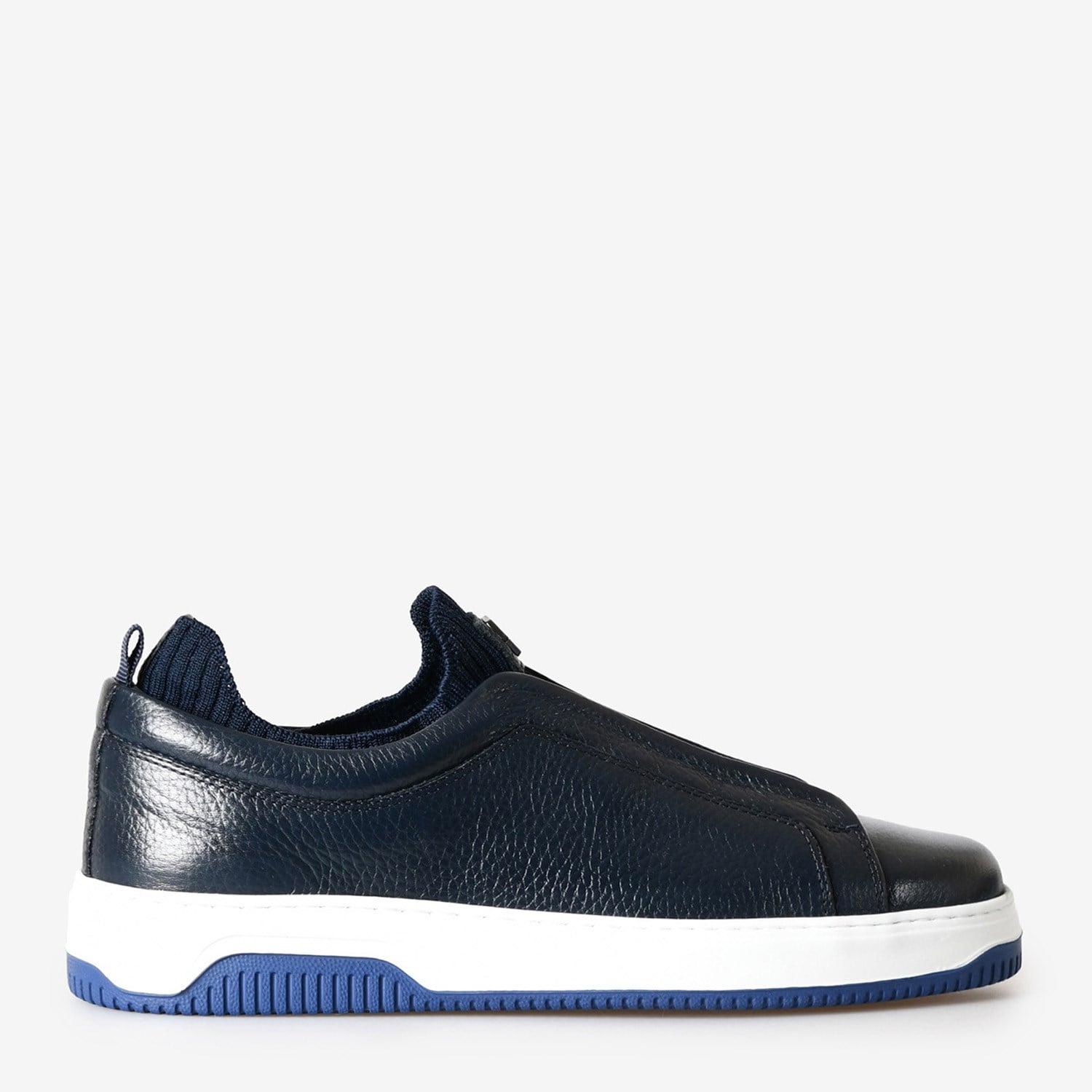 Lacivert Deri Bağcıksız Erkek Sneaker