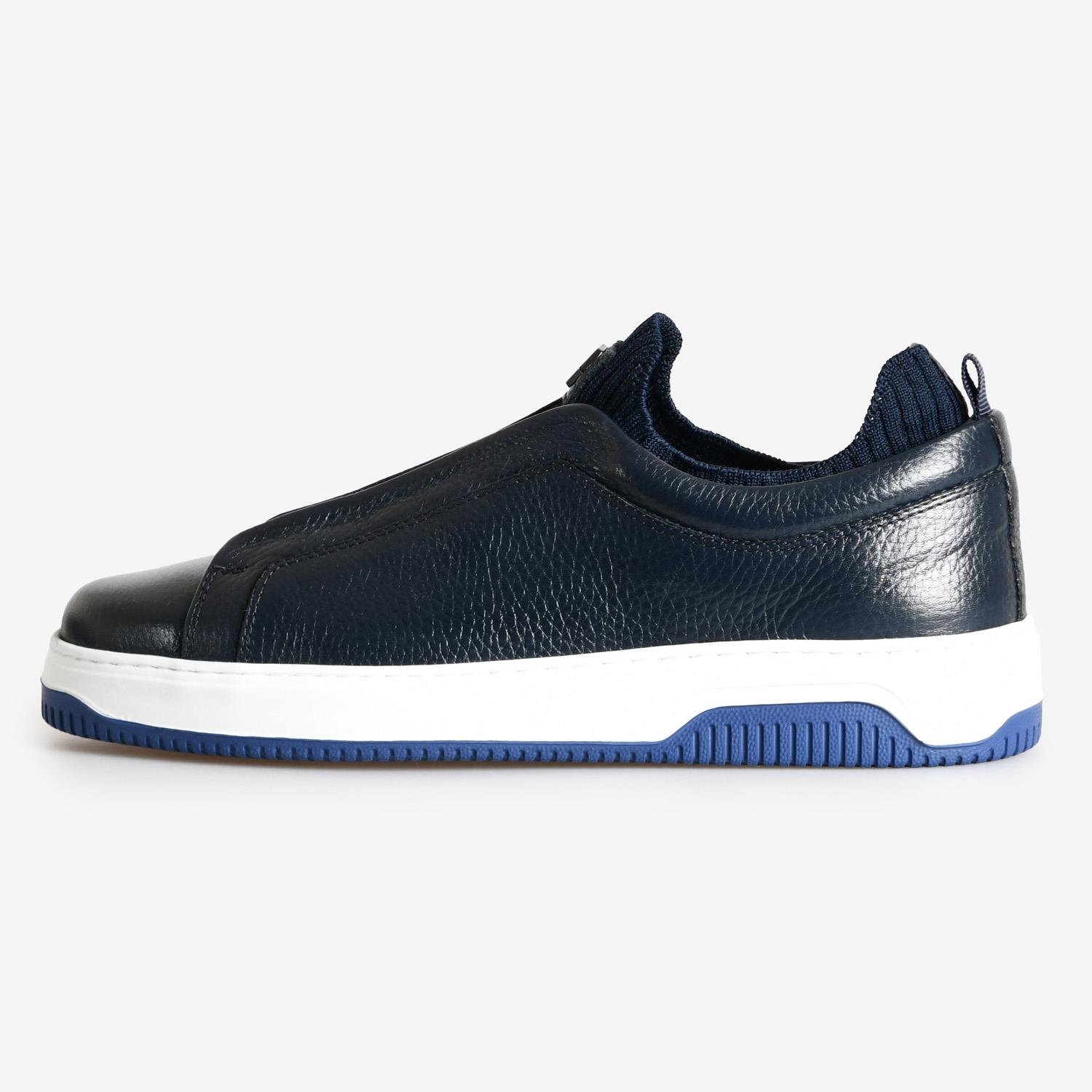 Lacivert Deri Bağcıksız Erkek Sneaker