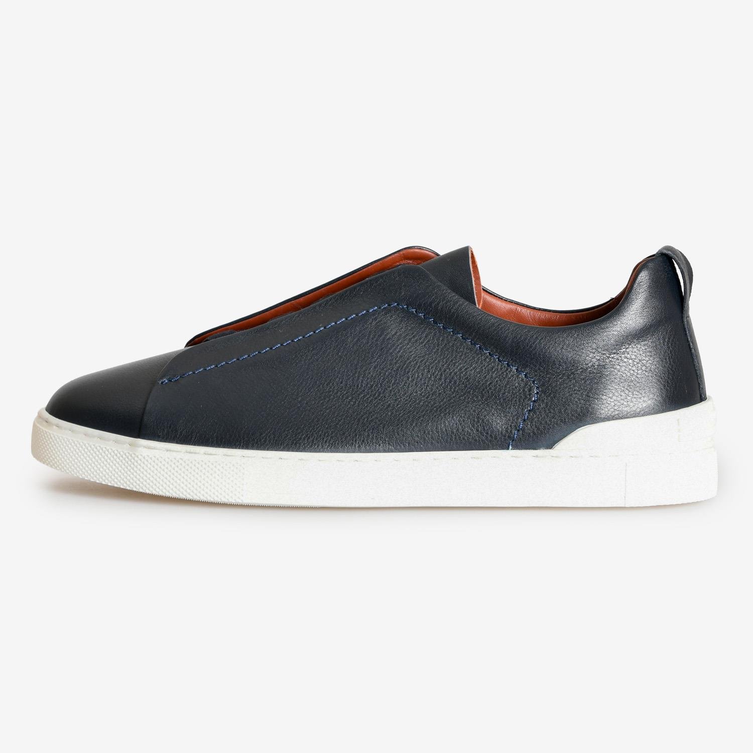 Lacivert Deri Bağcıksız Erkek Sneaker