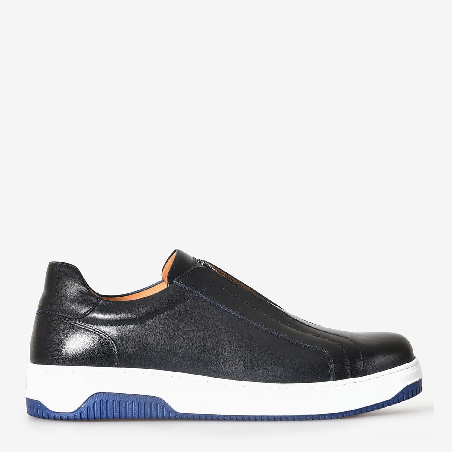 Lacivert Deri Bağcıksız Erkek Sneakers