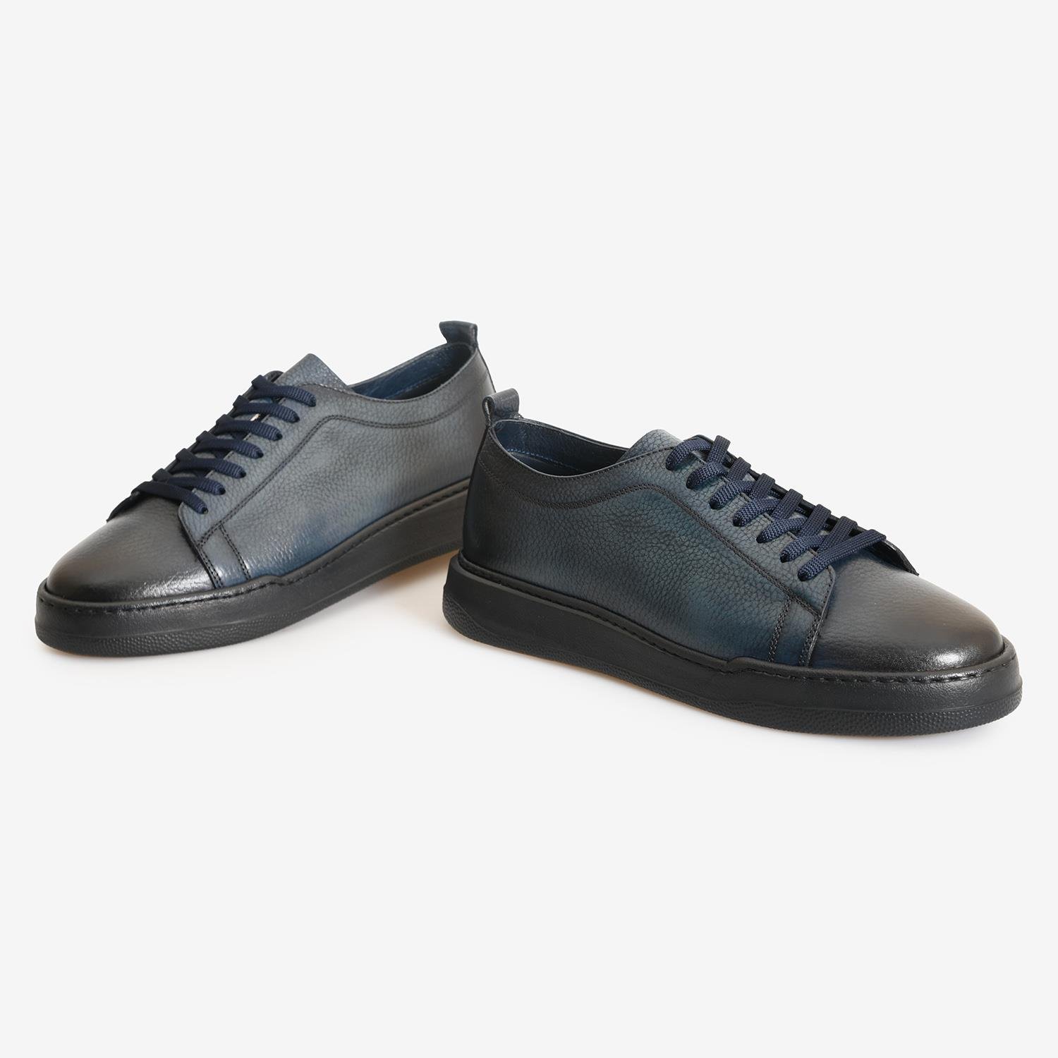 Lacivert Deri Erkek Bağcıklı Sneaker