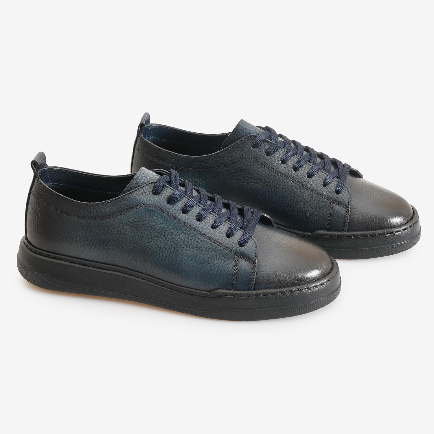 Lacivert Deri Erkek Bağcıklı Sneaker