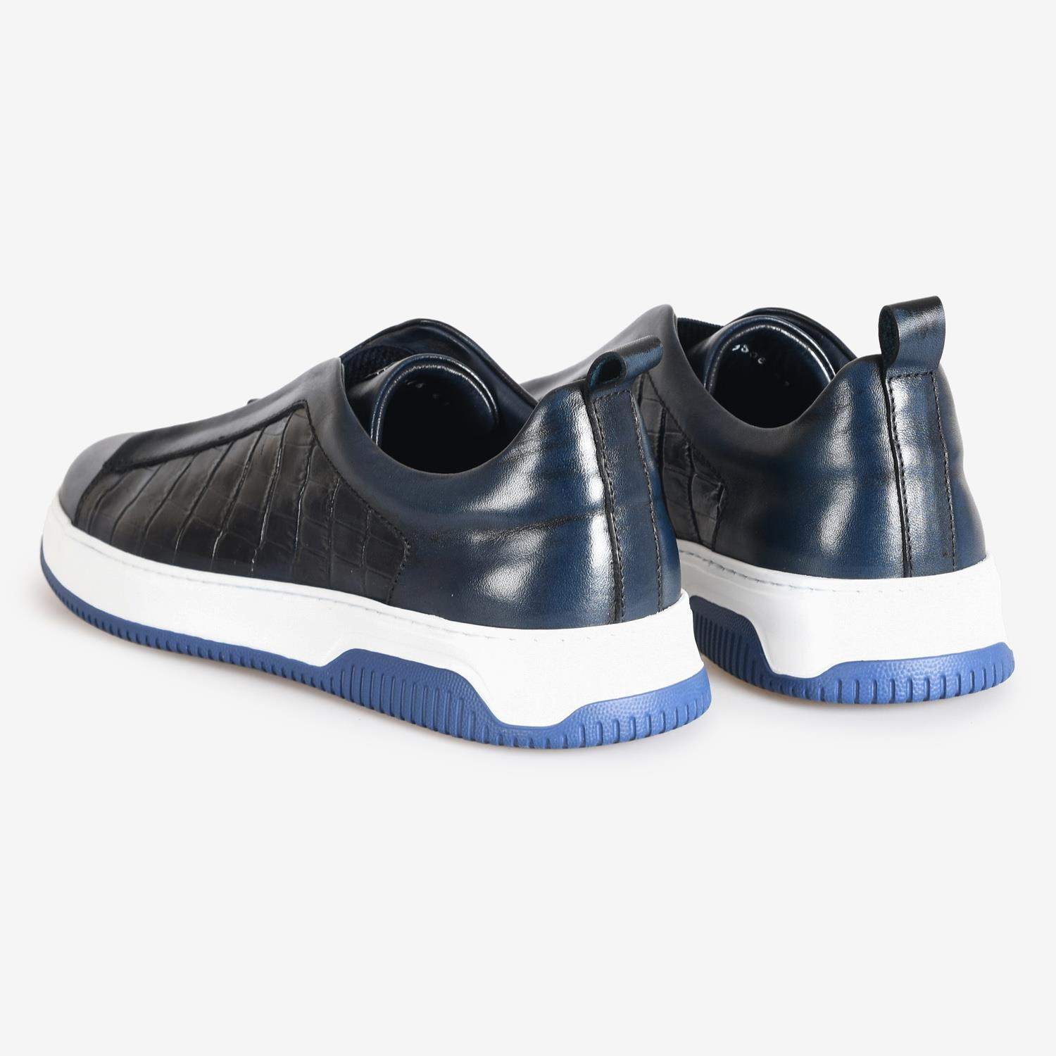 Lacivert Deri Erkek Bağcıksız Sneaker