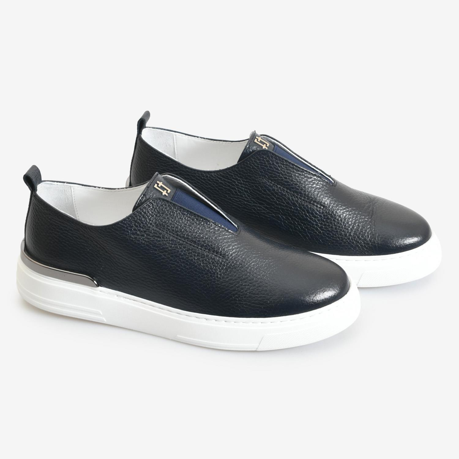 Lacivert Deri Erkek Bağcıksız Spor Ayakkabı