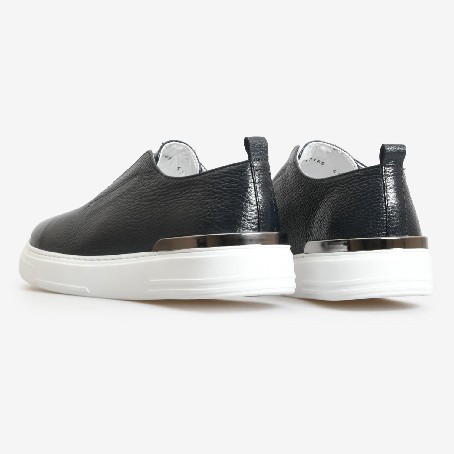 Lacivert Deri Erkek Bağcıksız Spor Ayakkabı