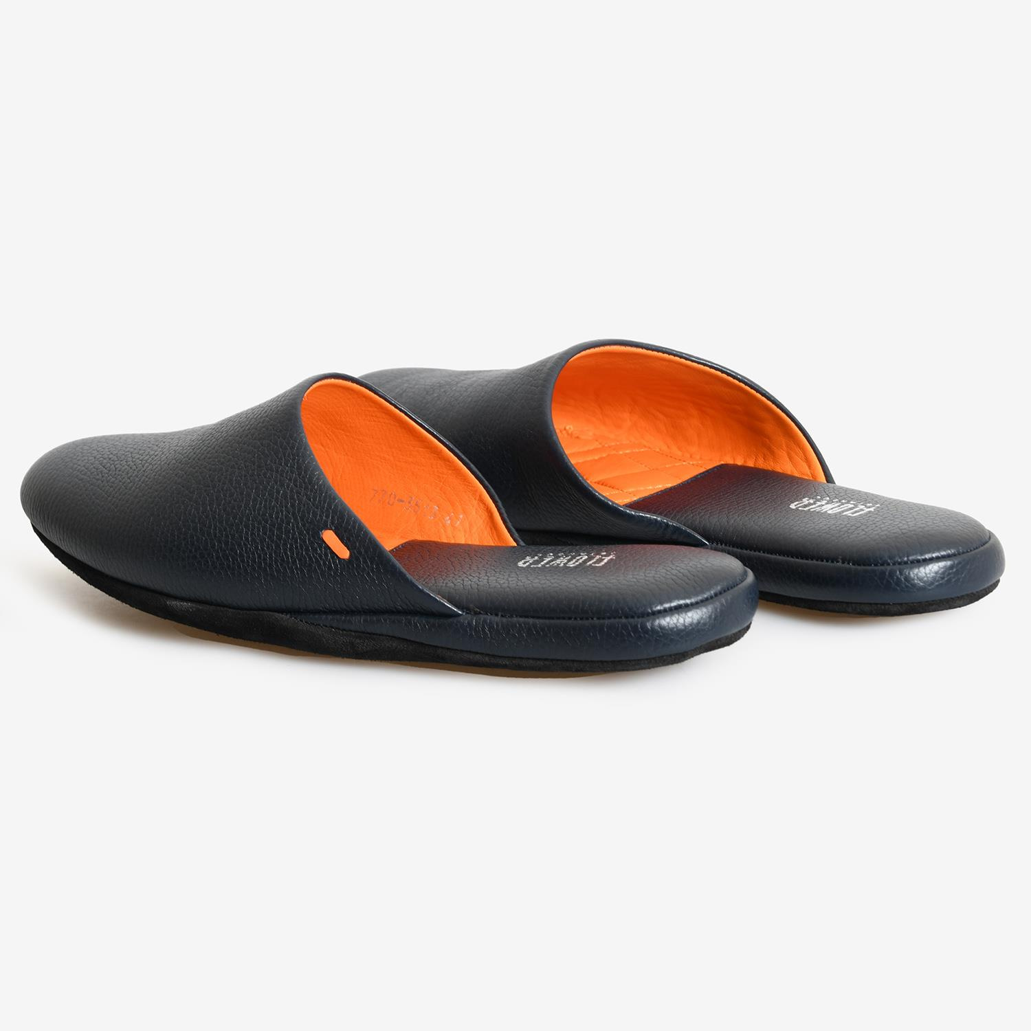 Lacivert Deri Erkek Ev Terliği