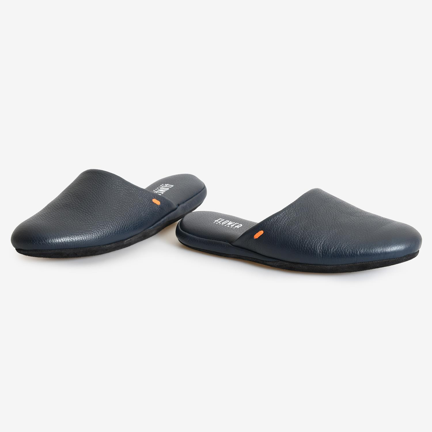 Lacivert Deri Erkek Ev Terliği