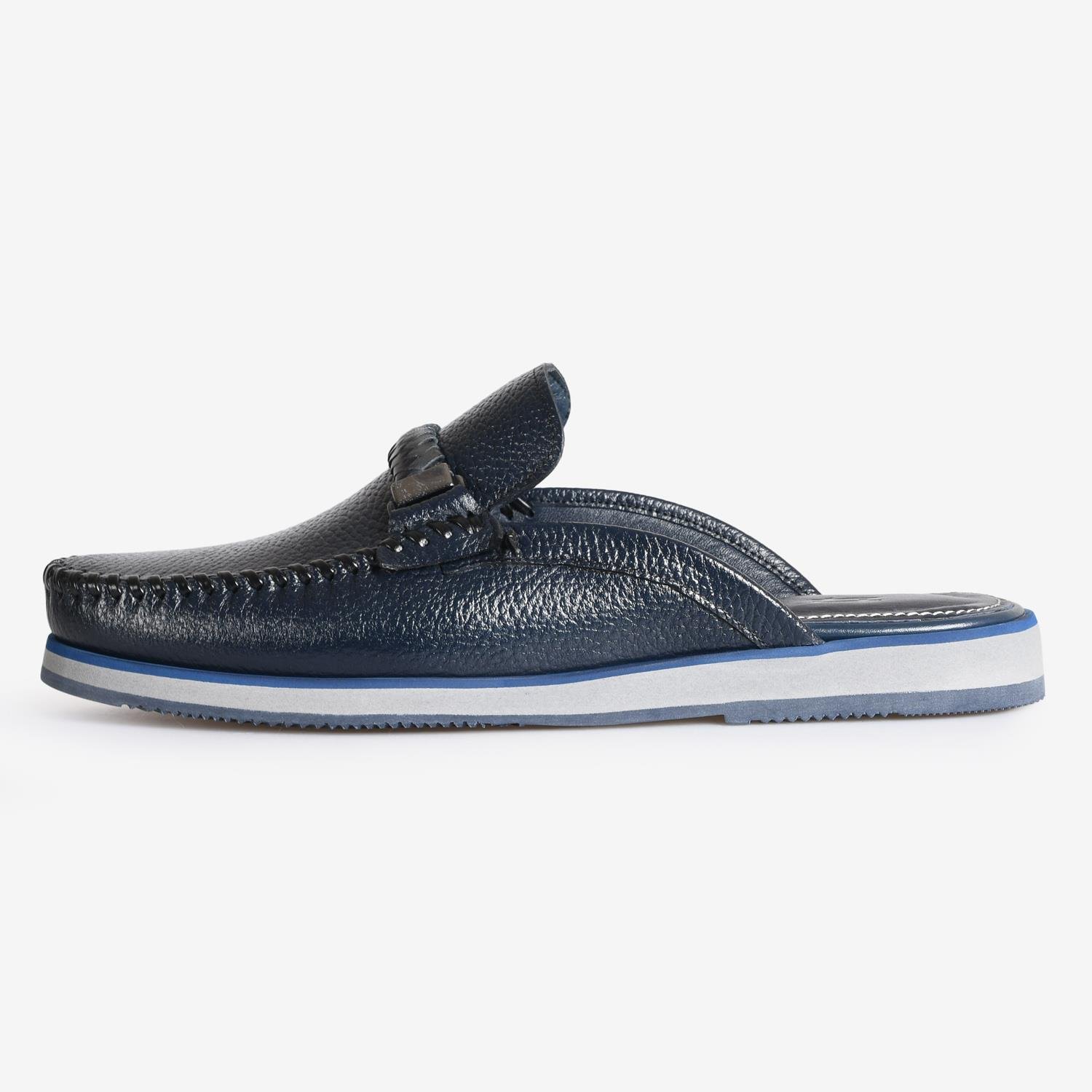 Lacivert Deri Erkek Terlik