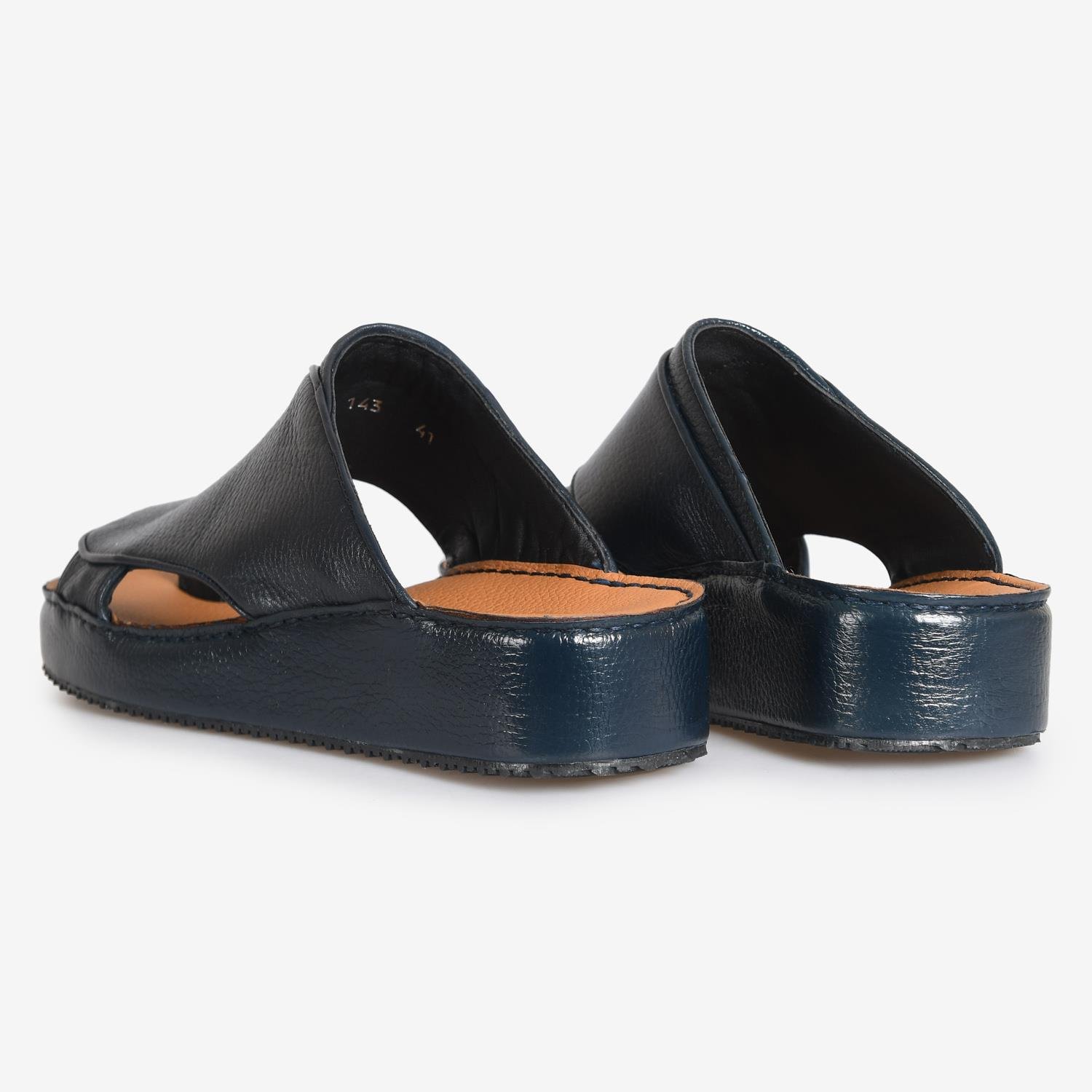 Lacivert Deri Erkek Terlik