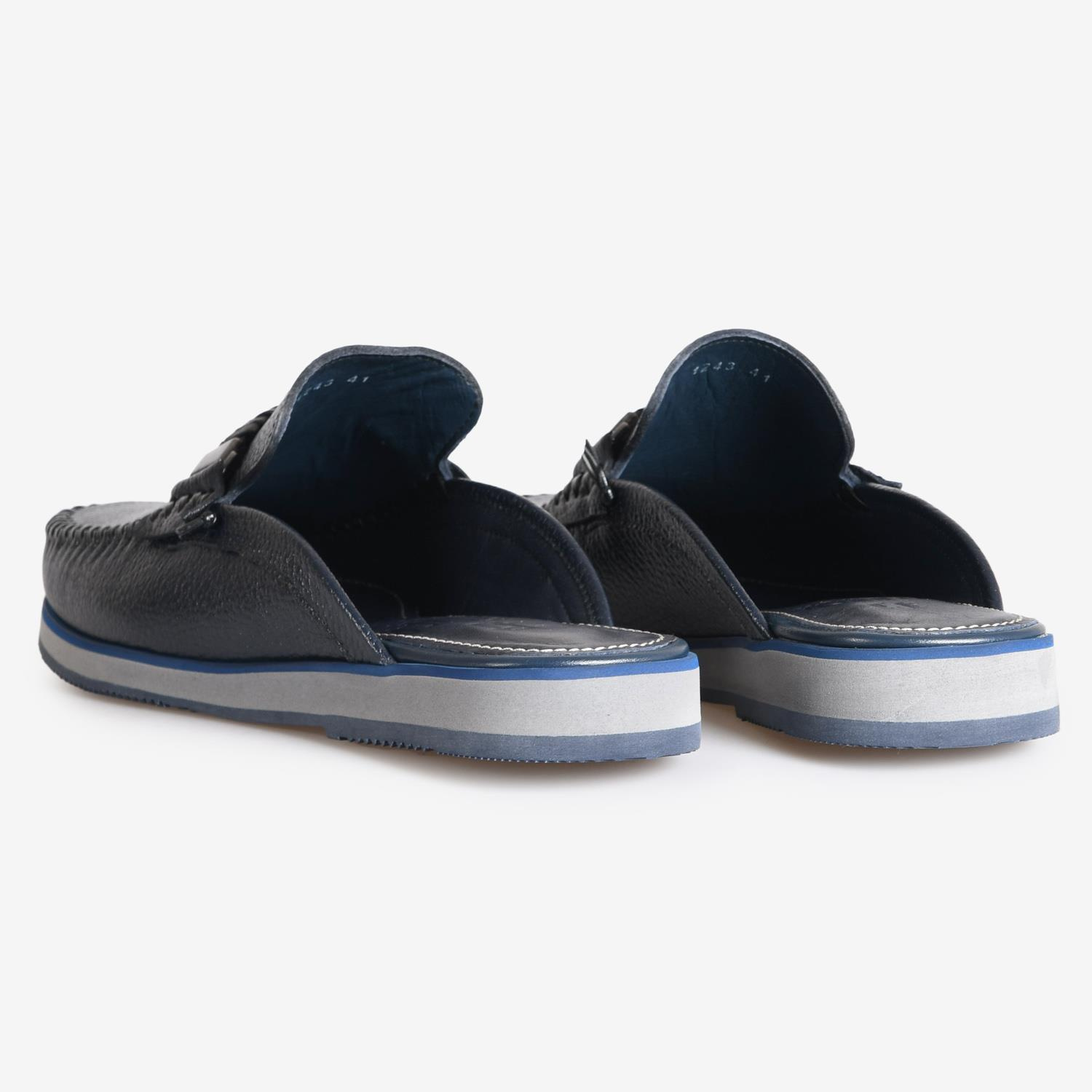 Lacivert Deri Erkek Terlik