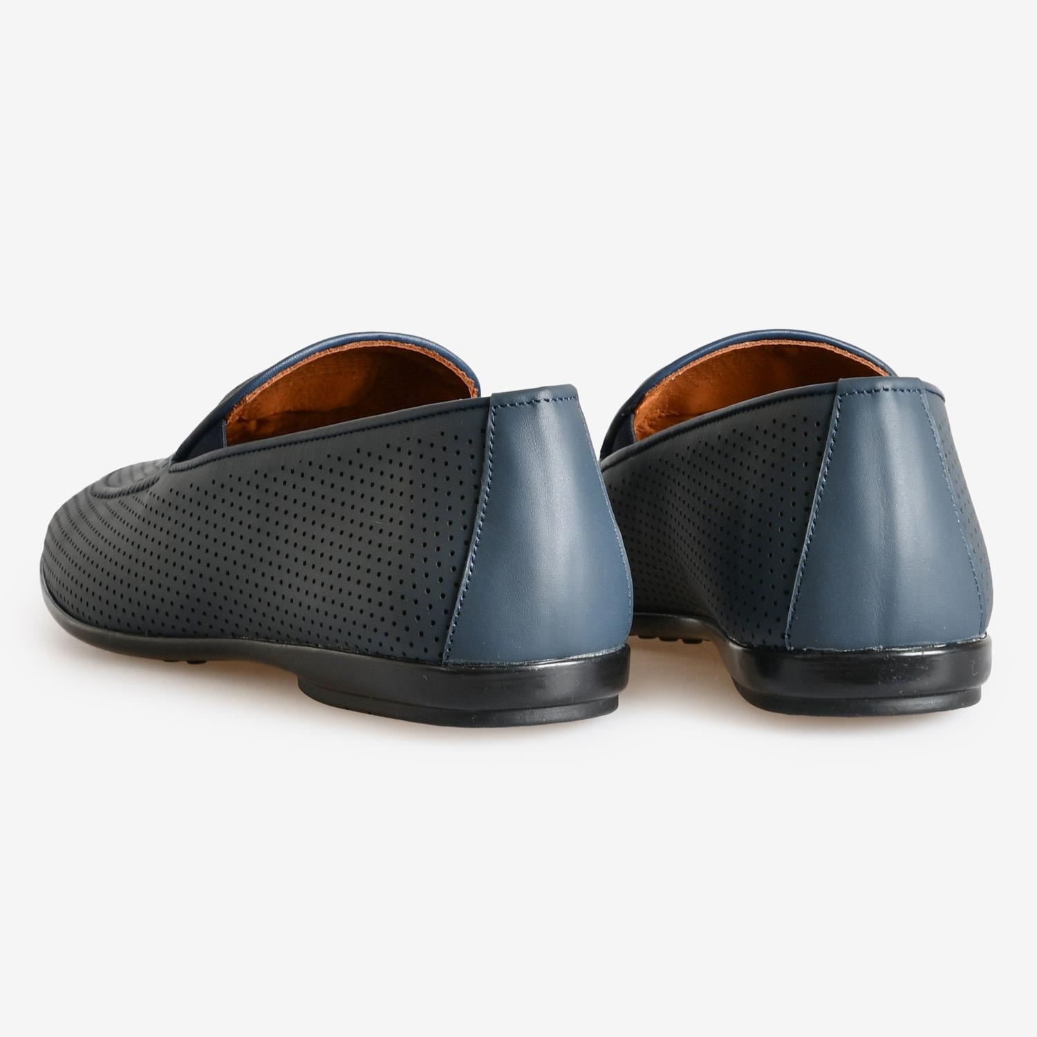 Lacivert Deri Logolu Erkek Loafer