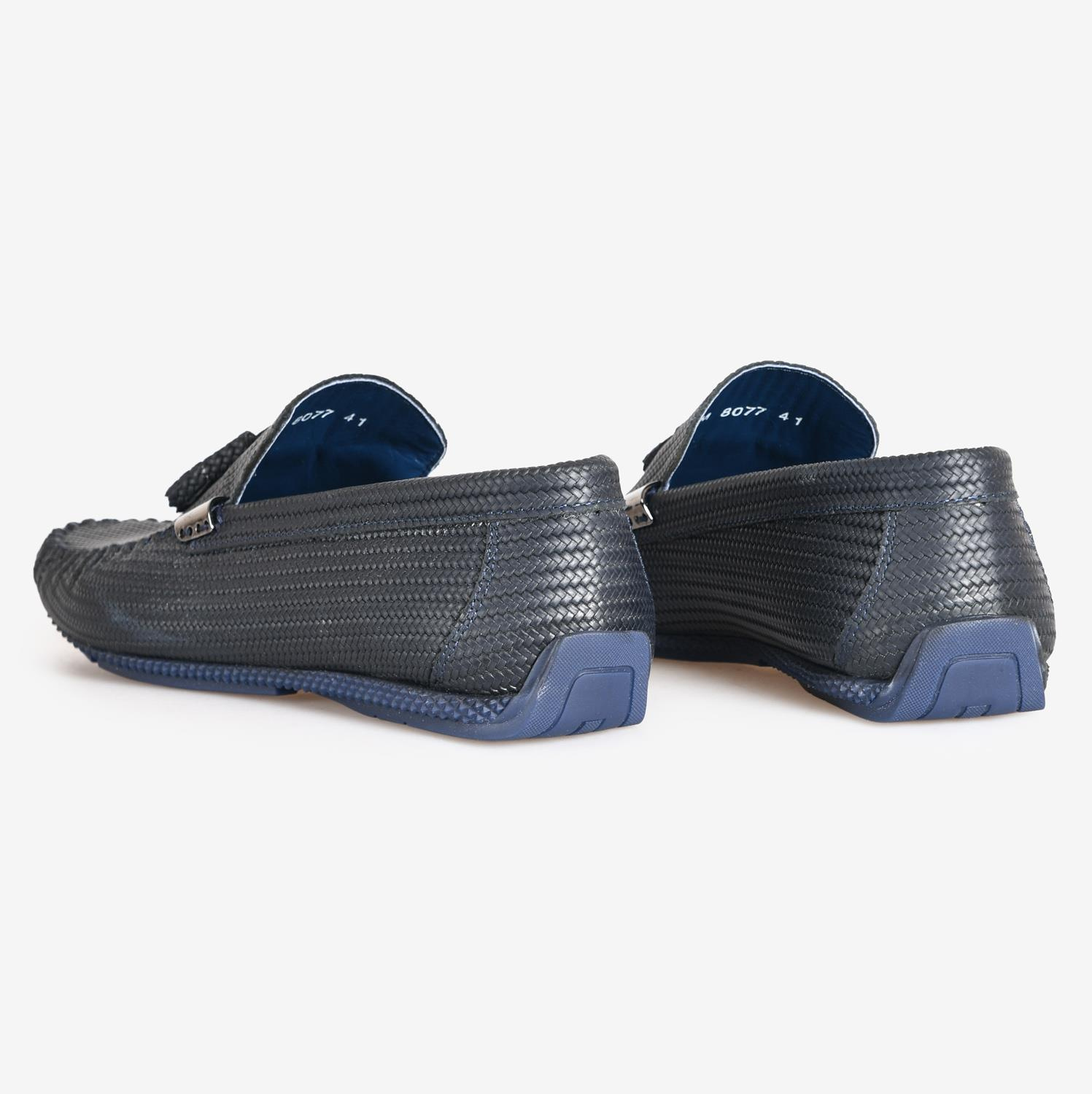 Lacivert Deri Püsküllü Loafer Ayakkabı