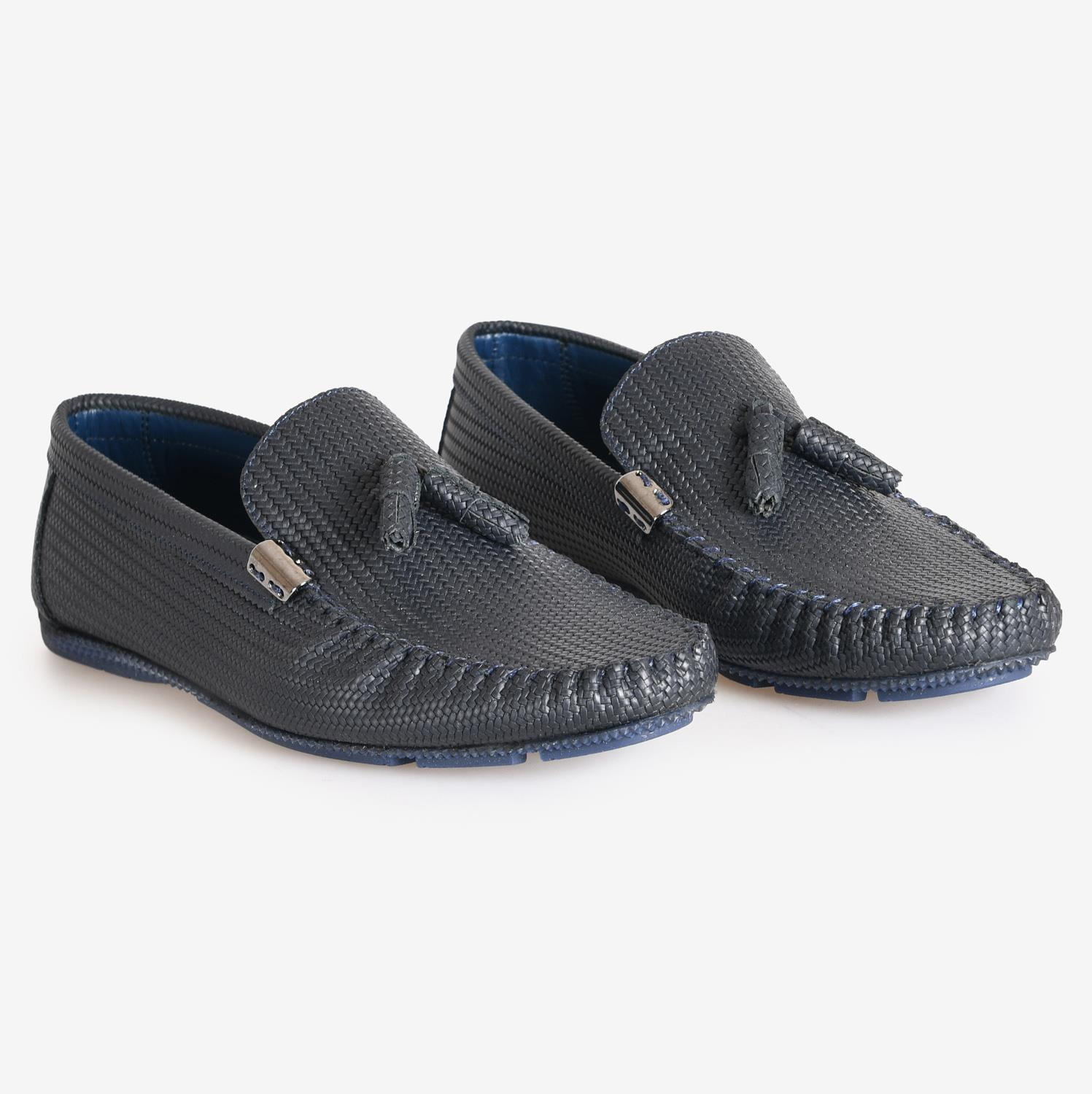 Lacivert Deri Püsküllü Loafer Ayakkabı