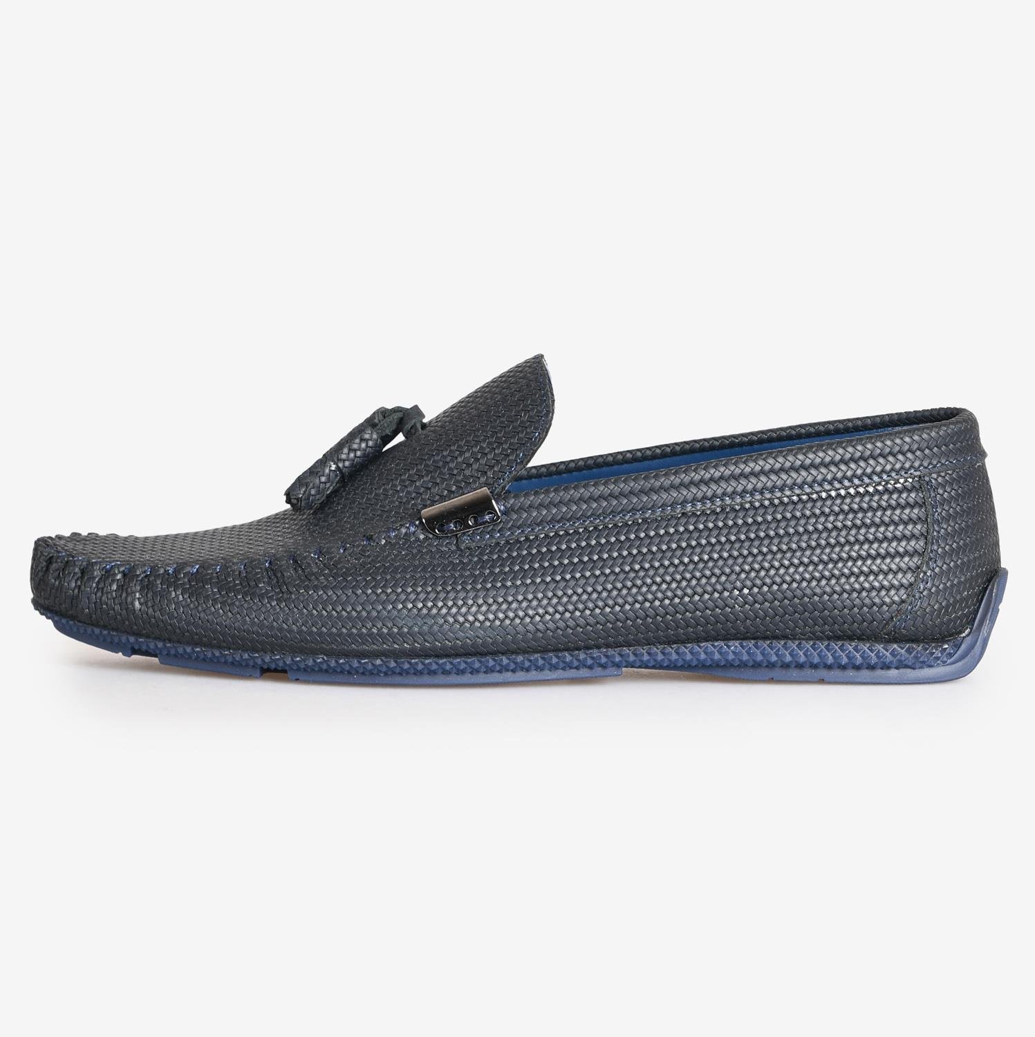 Lacivert Deri Püsküllü Loafer Ayakkabı