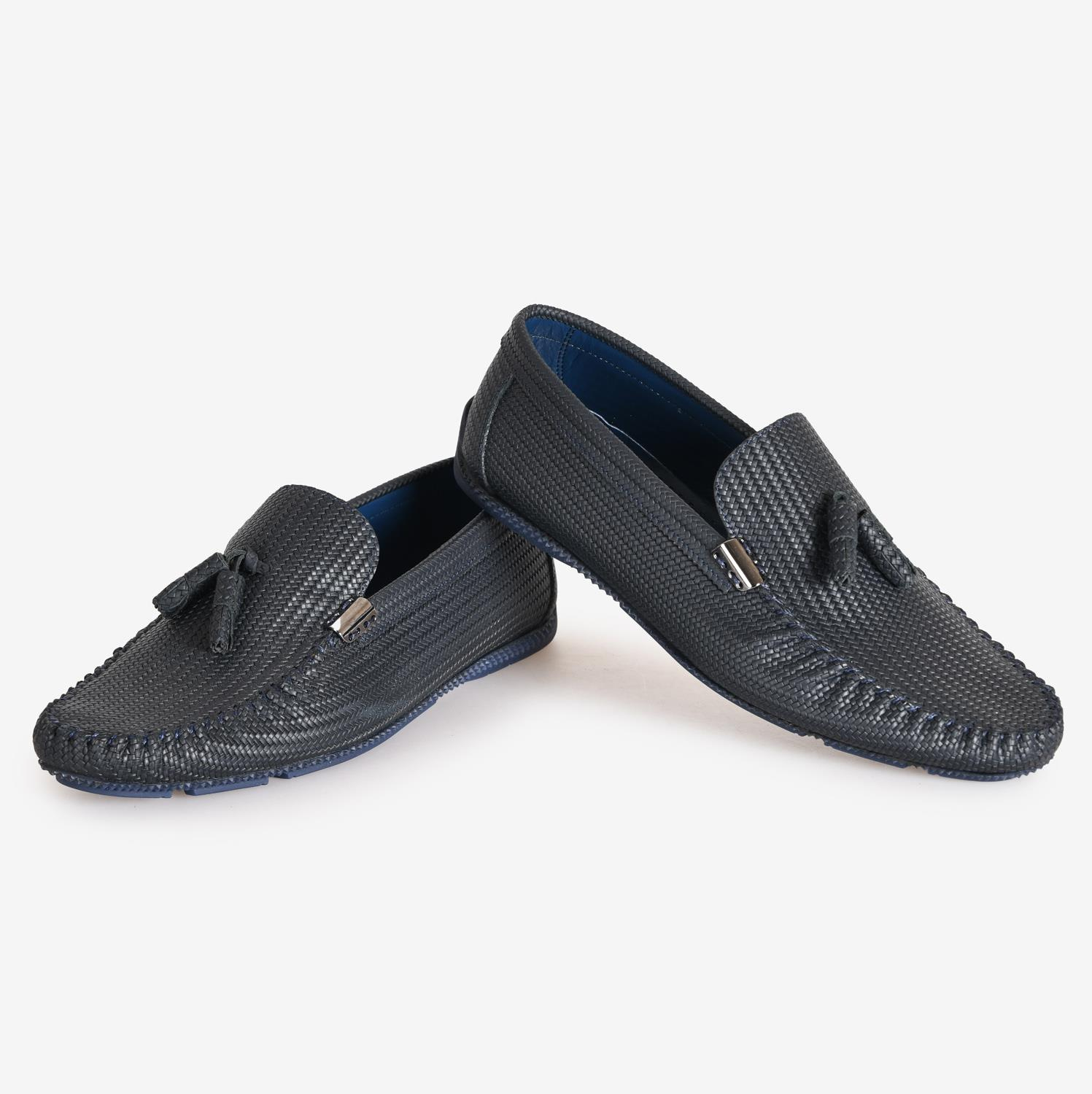 Lacivert Deri Püsküllü Loafer Ayakkabı